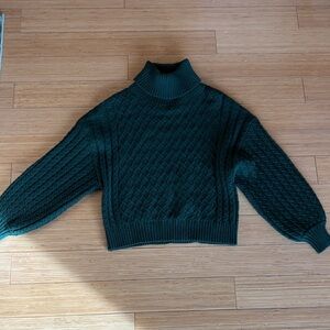 Tahari Forest Green Cable Knit Turtleneck Sweater